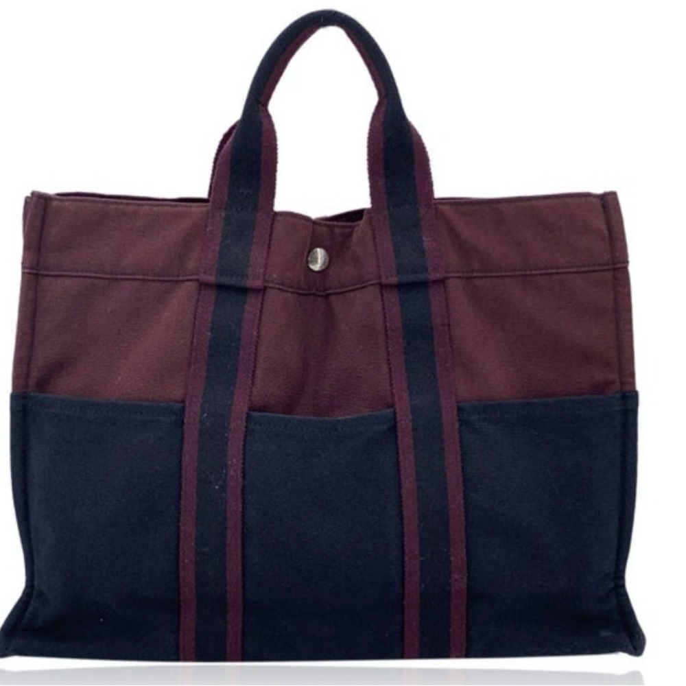 Hermes Burgundy and Black Tote Bag MM